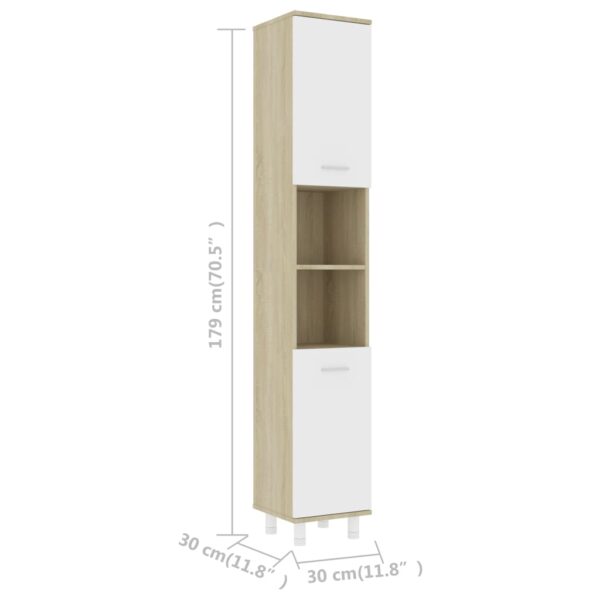 Badezimmerschrank Weiß Sonoma-Eiche 30x30x179 cm Spanplatte