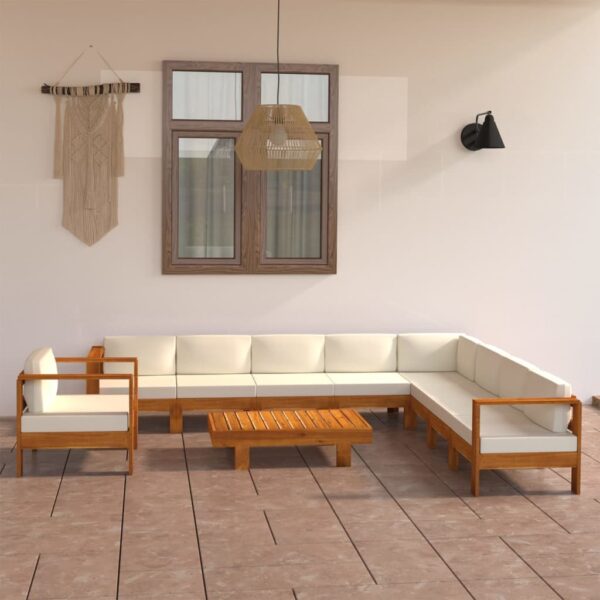10-tlg. Garten-Lounge-Set mit Creme Auflagen Massivholz Akazie
