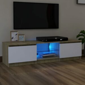 TV-Schrank mit LED-Leuchten Weiß Sonoma-Eiche 140x40x35,5 cm