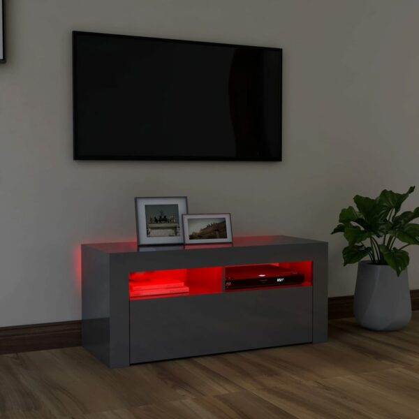 TV-Schrank mit LED-Leuchten Hochglanz-Grau 90x35x40 cm