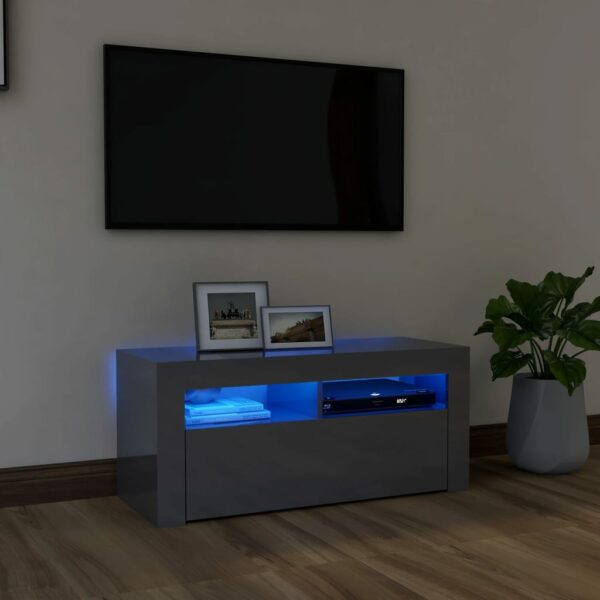 TV-Schrank mit LED-Leuchten Hochglanz-Grau 90x35x40 cm