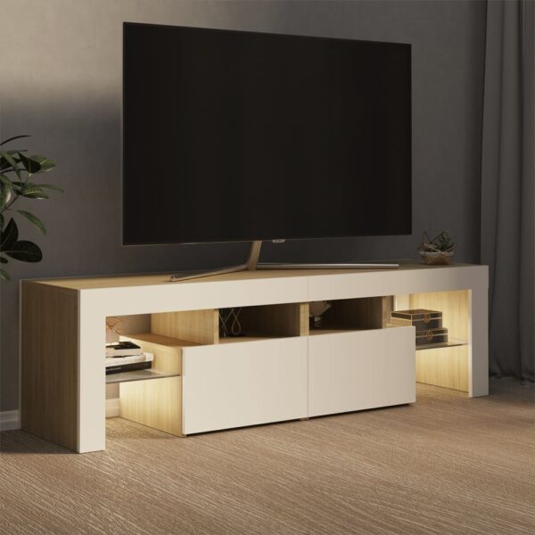 TV-Schrank mit LED-Leuchten Weiß Sonoma-Eiche 140x35x40 cm
