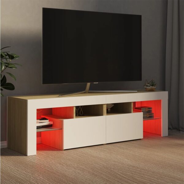 TV-Schrank mit LED-Leuchten Weiß Sonoma-Eiche 140x35x40 cm