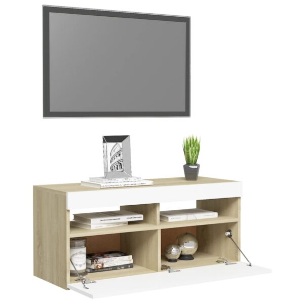 TV-Schrank mit LED-Leuchten Weiß Sonoma-Eiche 90x35x40 cm