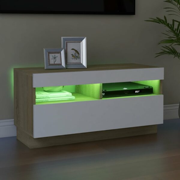 TV-Schrank mit LED-Leuchten Weiß Sonoma-Eiche 80x35x40 cm