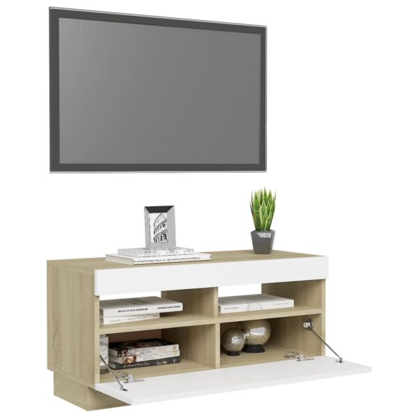 TV-Schrank mit LED-Leuchten Weiß Sonoma-Eiche 80x35x40 cm