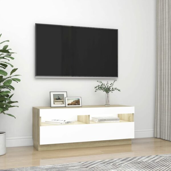 TV-Schrank mit LED-Leuchten Weiß Sonoma-Eiche 100x35x40 cm