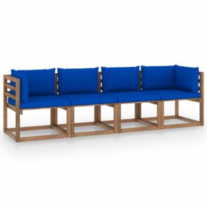 Garten-Palettensofa 4-Sitzer mit Kissen Kiefernholz Imprägniert