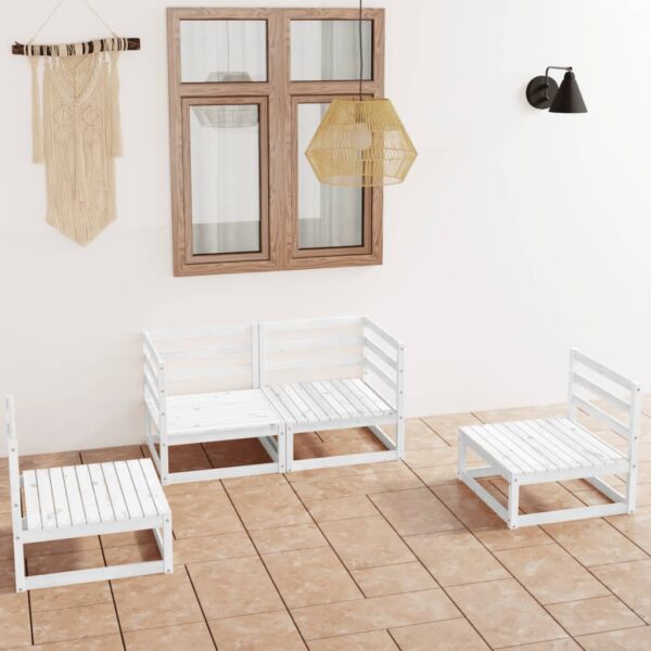 4-tlg. Garten-Lounge-Set Weiß Kiefer Massivholz
