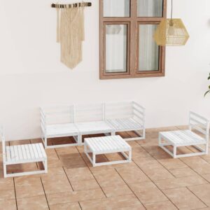 6-tlg. Garten-Lounge-Set Weiß Kiefer Massivholz