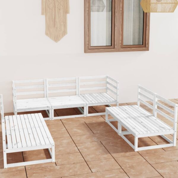 7-tlg. Garten-Lounge-Set Weiß Kiefer Massivholz