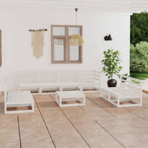 9-tlg. Garten-Lounge-Set Weiß Kiefer Massivholz