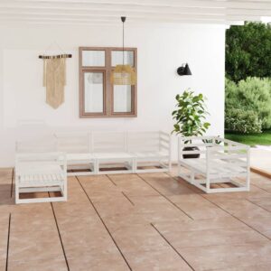 7-tlg. Garten-Lounge-Set Weiß Kiefer Massivholz