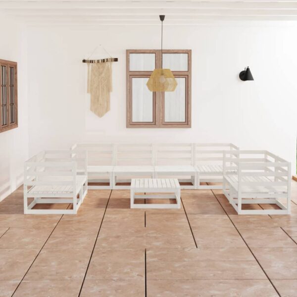 9-tlg. Garten-Lounge-Set Weiß Kiefer Massivholz