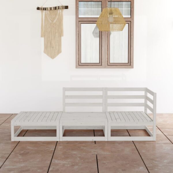 3-tlg. Garten-Lounge-Set Weiß Kiefer Massivholz