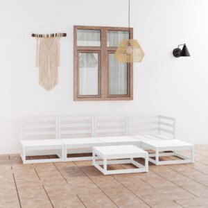 6-tlg. Garten-Lounge-Set Weiß Kiefer Massivholz