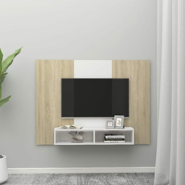 TV-Wandschrank Weiß Sonoma-Eiche 135×23,5×90 cm Spanplatte