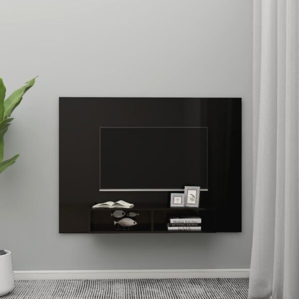 TV-Wandschrank Hochglanz-Schwarz 135×23,5×90 cm Spanplatte