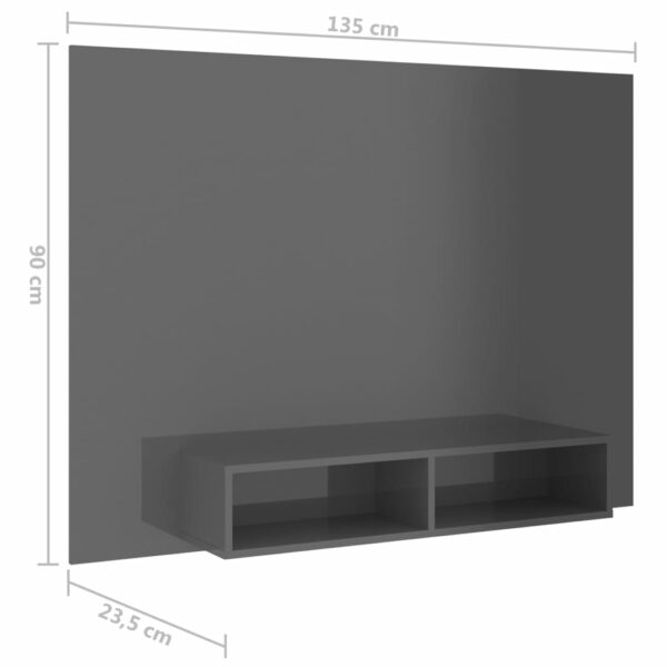 TV-Wandschrank Hochglanz-Grau 135×23,5×90 cm Spanplatte