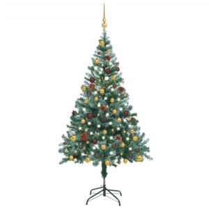 Weihnachtsbaum mit Schnee LEDs Kugeln & Zapfen 150 cm