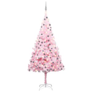 Künstlicher Weihnachtsbaum mit LEDs & Kugeln Rosa 240cm PVC