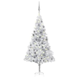 Künstlicher Weihnachtsbaum mit LEDs & Kugeln Silbern 180cm PET