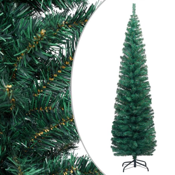 Künstlicher Weihnachtsbaum Schmal LEDs Ständer Grün 180 cm PVC