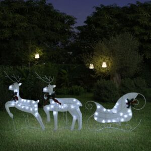 Rentier mit Schlitten Weihnachtsdekoration 60 LEDs Outdoor Weiß