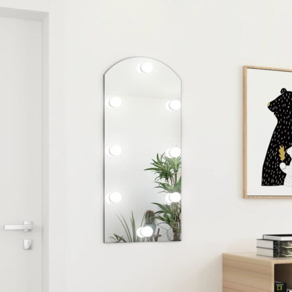 Spiegel mit LED-Leuchten 90×45 cm Glas Bogenförmig